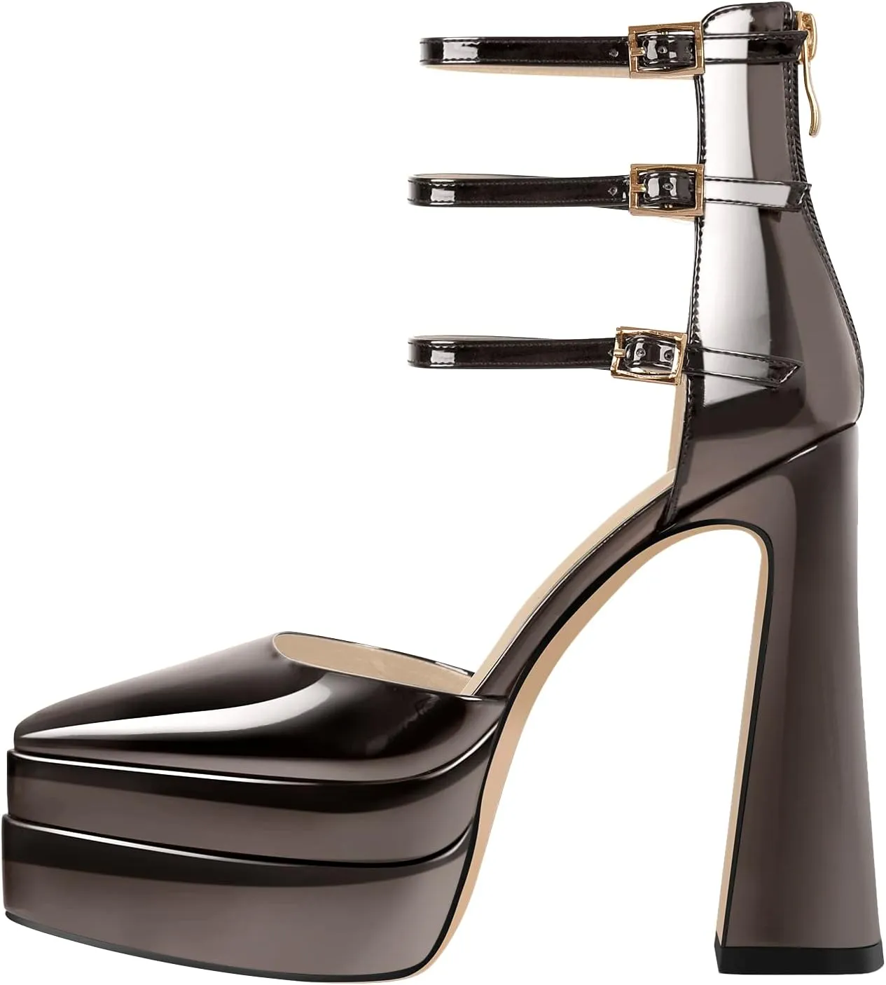 richealnini Chunky Platform Heels for Women Ankle Buckle Strap Pumps Block High Heels Sandals