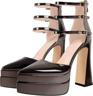 richealnini Chunky Platform Heels for Women Ankle Buckle Strap Pumps Block High Heels Sandals