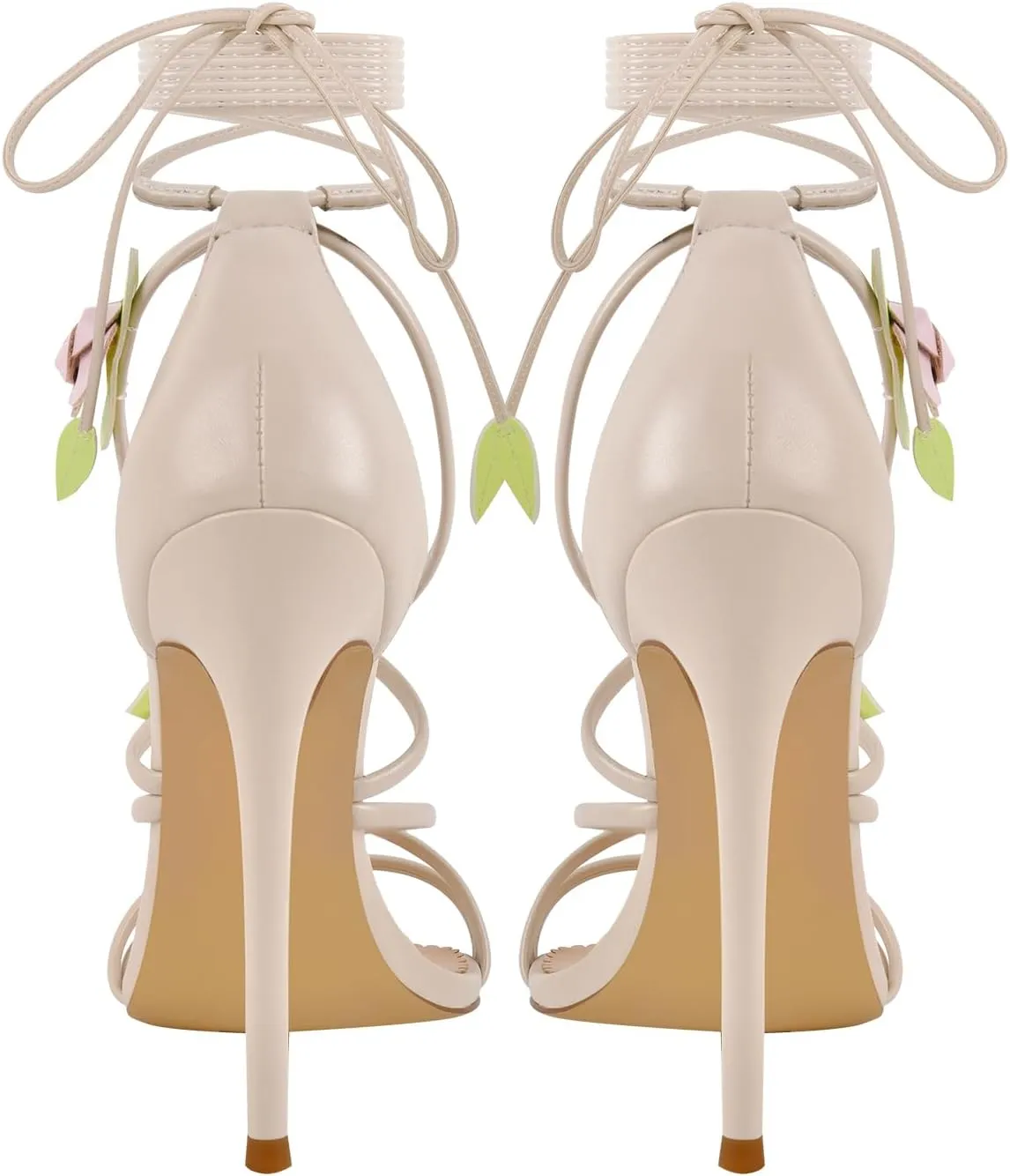 richealnini Flower Heels for Women Sexy Pointed Toe Strappy Sandals with Stiletto Ankle Strap Floral Lace Up Party Wedding Shoes