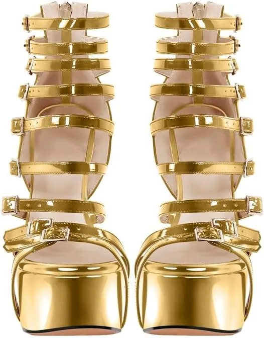 richealnini Sexy Gladiator Platform Sandals for Women Ankle Strap Sky High Heels Buckles