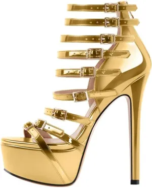 richealnini Sexy Gladiator Platform Sandals for Women Ankle Strap Sky High Heels Buckles