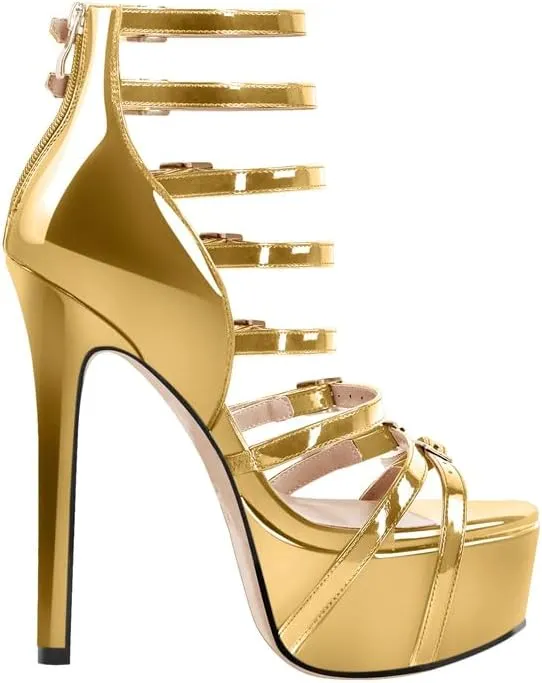 richealnini Sexy Gladiator Platform Sandals for Women Ankle Strap Sky High Heels Buckles