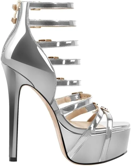 richealnini Sexy Gladiator Platform Sandals for Women Ankle Strap Sky High Heels Buckles