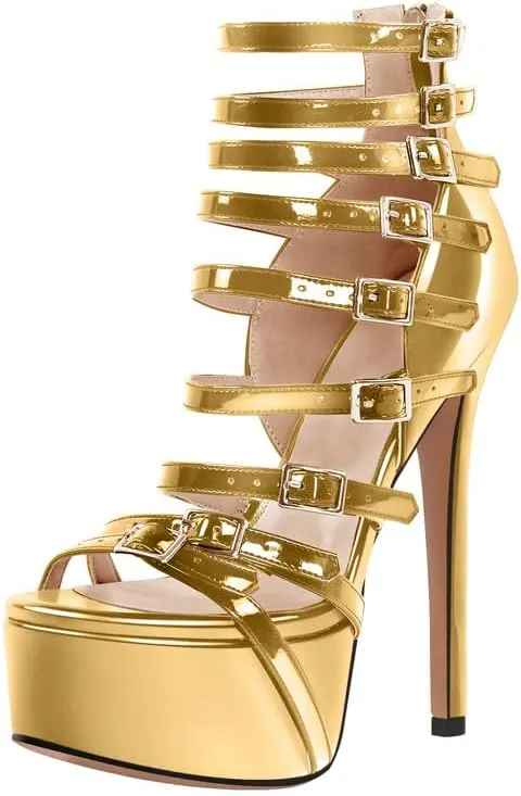 richealnini Sexy Gladiator Platform Sandals for Women Ankle Strap Sky High Heels Buckles