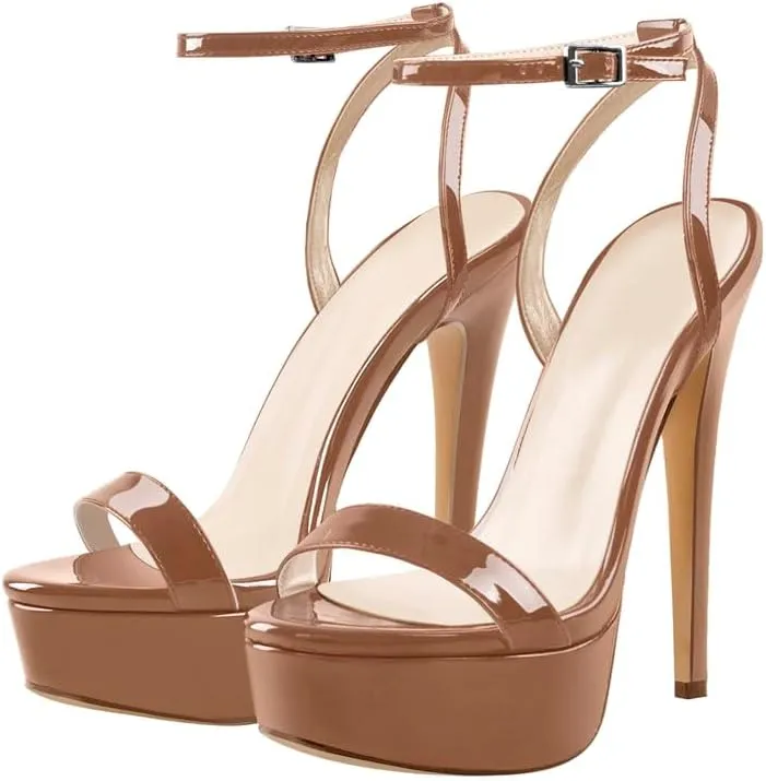 richealnini Sexy Stilettos High Heels Sandals with Platform Ankle Buckle Wrap Strappy Heels Wedding Party Dress