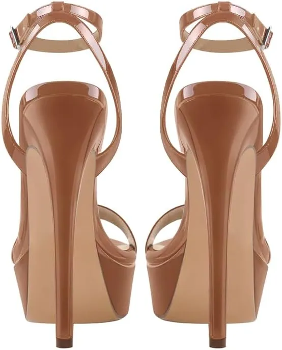 richealnini Sexy Stilettos High Heels Sandals with Platform Ankle Buckle Wrap Strappy Heels Wedding Party Dress