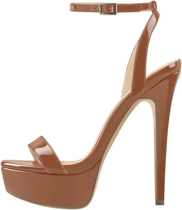 richealnini Sexy Stilettos High Heels Sandals with Platform Ankle Buckle Wrap Strappy Heels Wedding Party Dress