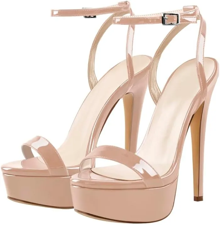 richealnini Sexy Stilettos High Heels Sandals with Platform Ankle Buckle Wrap Strappy Heels Wedding Party Dress