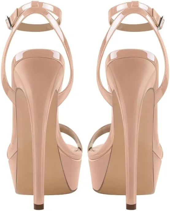 richealnini Sexy Stilettos High Heels Sandals with Platform Ankle Buckle Wrap Strappy Heels Wedding Party Dress