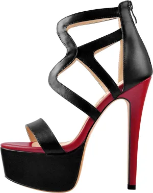 richealnini Women's Crisscross Platform Stiletto High Heels Strappy Sandals with Zipper