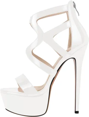 richealnini Women's Crisscross Platform Stiletto High Heels Strappy Sandals with Zipper