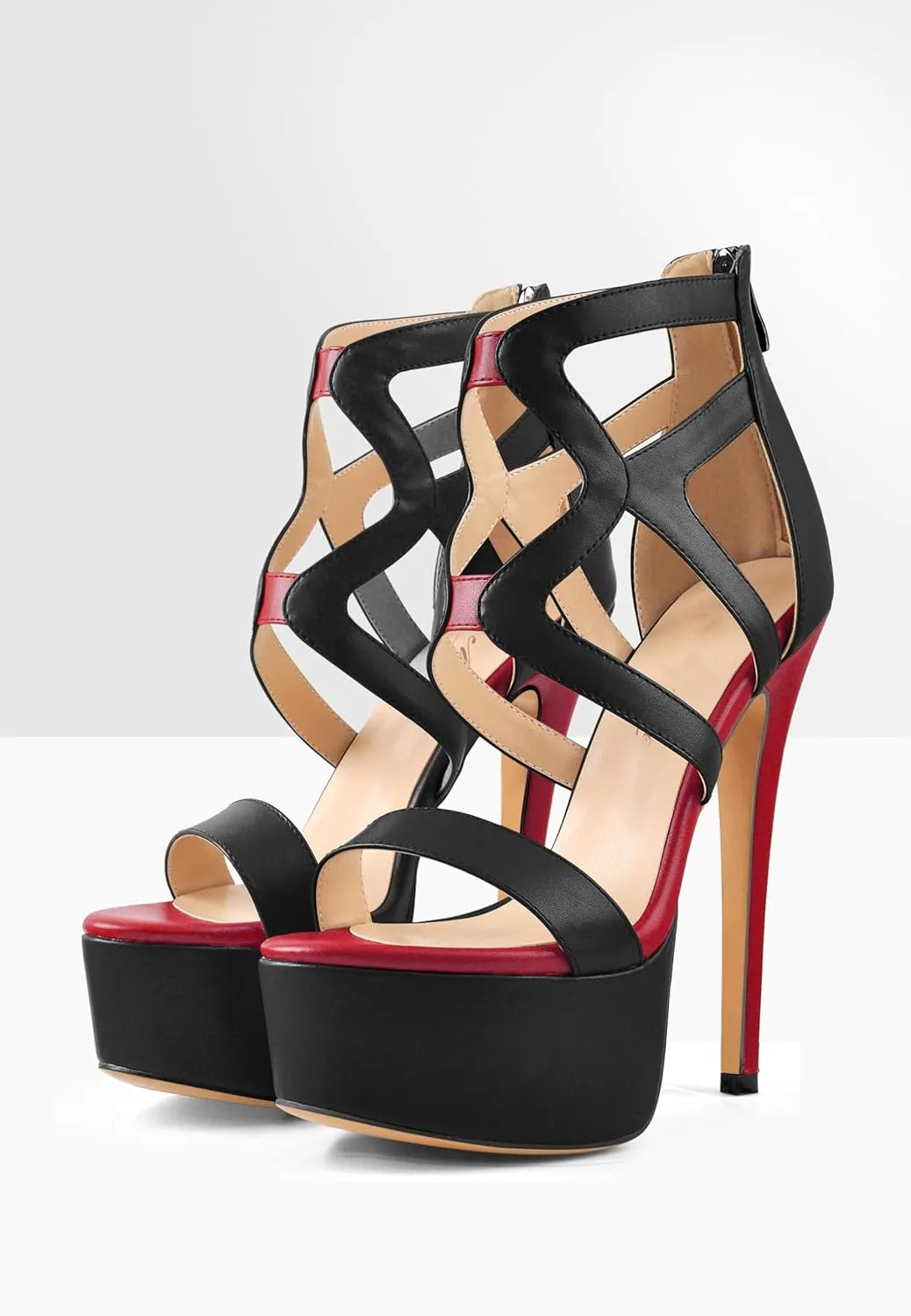 richealnini Women's Crisscross Platform Stiletto High Heels Strappy Sandals with Zipper