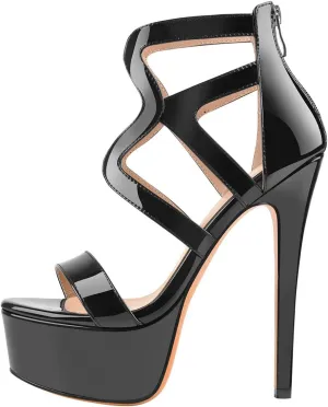 richealnini Women's Crisscross Platform Stiletto High Heels Strappy Sandals with Zipper
