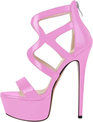 richealnini Women's Crisscross Platform Stiletto High Heels Strappy Sandals with Zipper