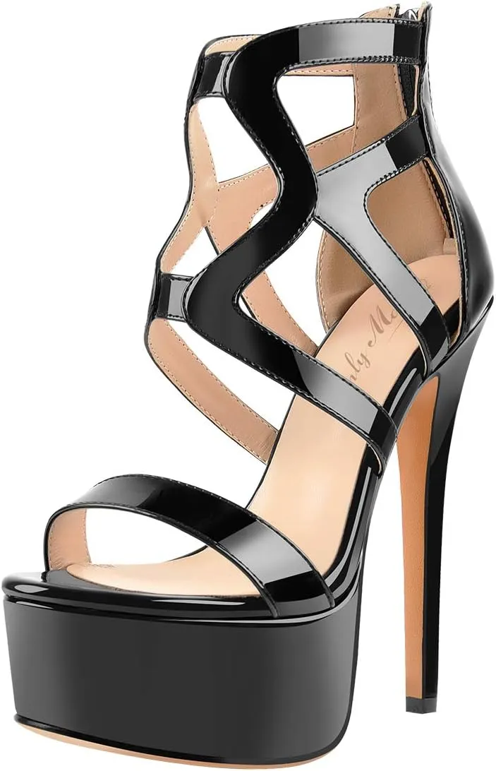 richealnini Women's Crisscross Platform Stiletto High Heels Strappy Sandals with Zipper