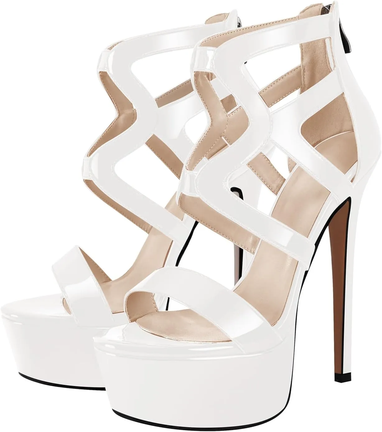 richealnini Women's Crisscross Platform Stiletto High Heels Strappy Sandals with Zipper