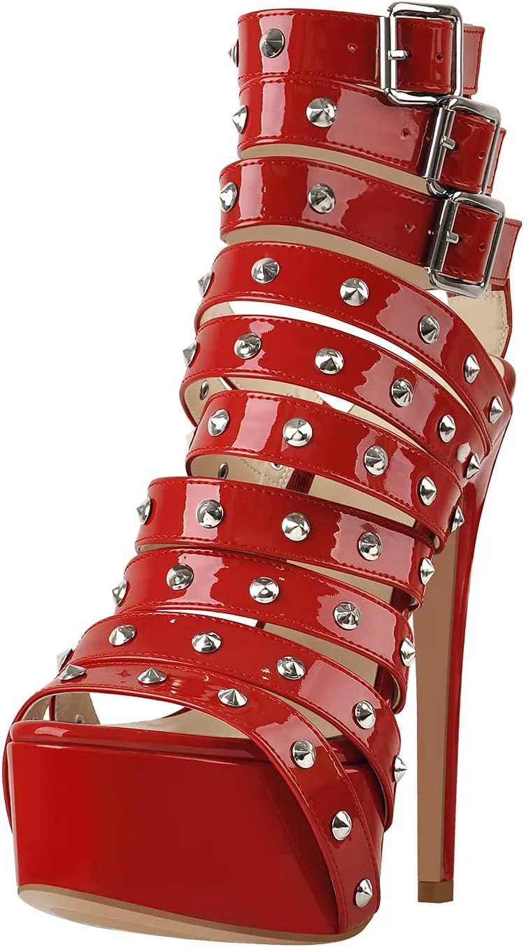 richealnini Women's Crisscross Platform Stiletto High Heels Strappy Sandals with Zipper