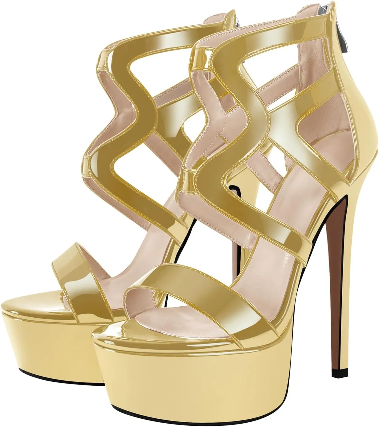 richealnini Women's Crisscross Platform Stiletto High Heels Strappy Sandals with Zipper