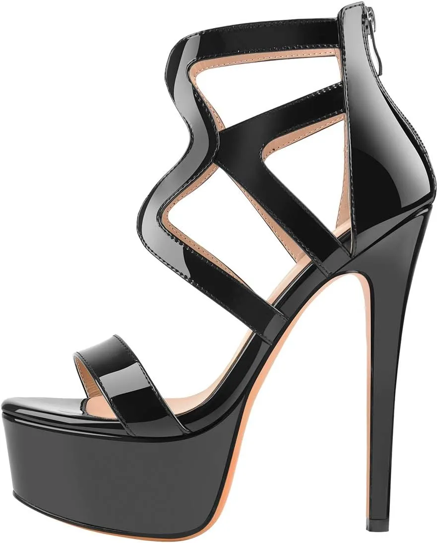 richealnini Women's Crisscross Platform Stiletto High Heels Strappy Sandals with Zipper