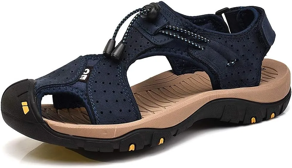 rismart Men's Closed Toe Walking Fastening Trekking Sport Shoes Suede Leather Sandals