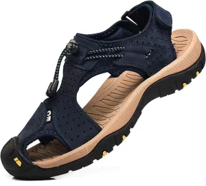 rismart Men's Closed Toe Walking Fastening Trekking Sport Shoes Suede Leather Sandals