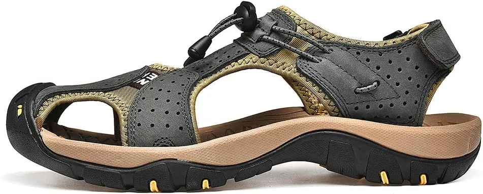 rismart Men's Closed Toe Walking Fastening Trekking Sport Shoes Suede Leather Sandals