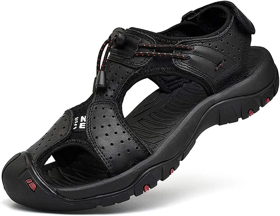 rismart Men's Closed Toe Walking Fastening Trekking Sport Shoes Suede Leather Sandals