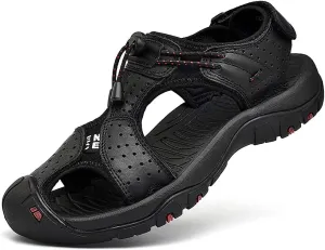 rismart Men's Closed Toe Walking Fastening Trekking Sport Shoes Suede Leather Sandals