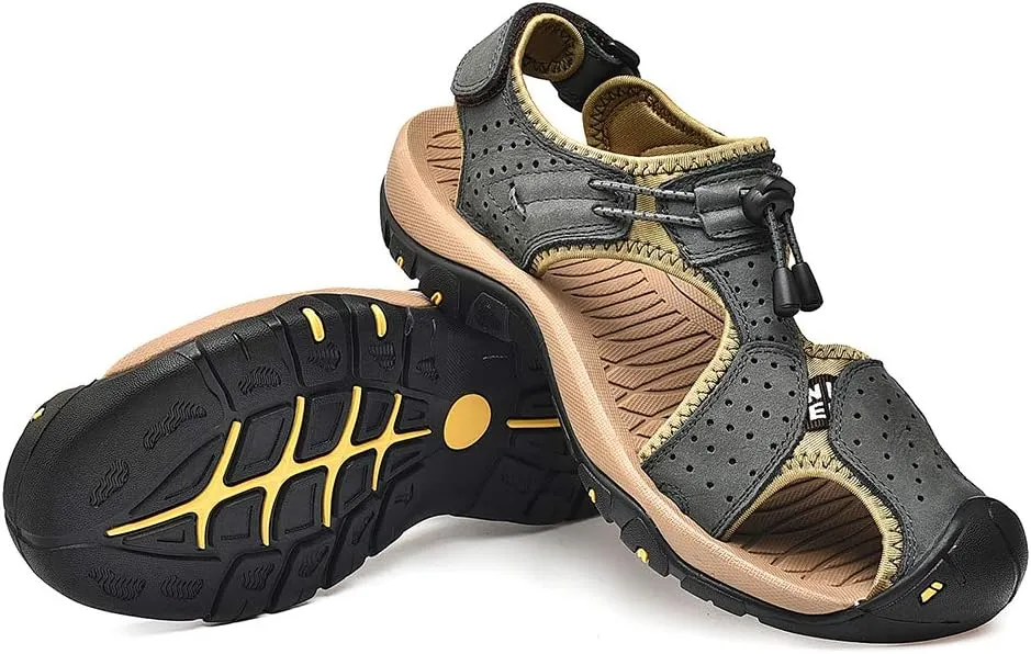 rismart Men's Closed Toe Walking Fastening Trekking Sport Shoes Suede Leather Sandals