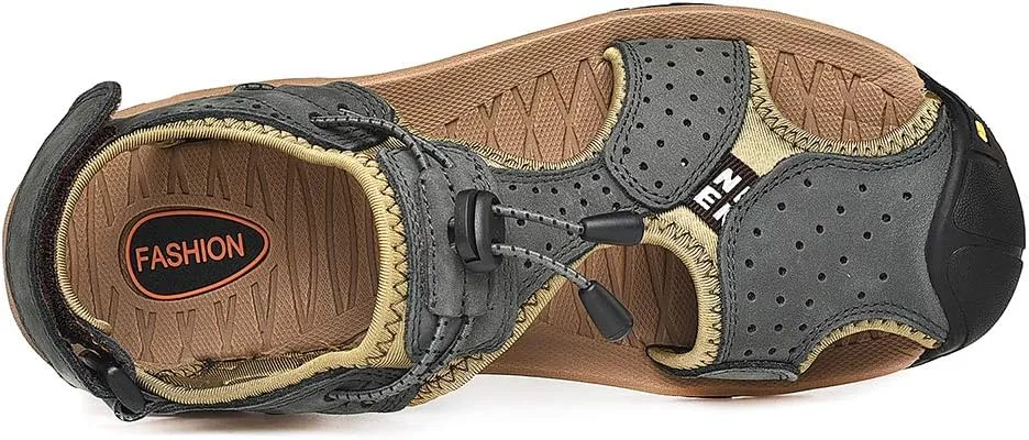 rismart Men's Closed Toe Walking Fastening Trekking Sport Shoes Suede Leather Sandals