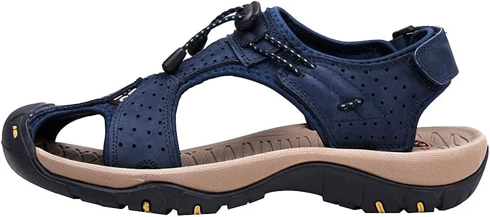 rismart Men's Closed Toe Walking Fastening Trekking Sport Shoes Suede Leather Sandals