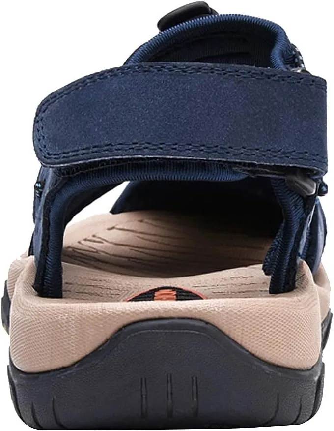 rismart Men's Closed Toe Walking Fastening Trekking Sport Shoes Suede Leather Sandals