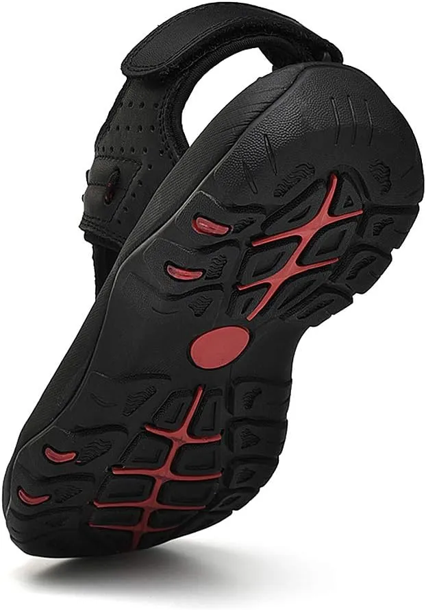 rismart Men's Closed Toe Walking Fastening Trekking Sport Shoes Suede Leather Sandals