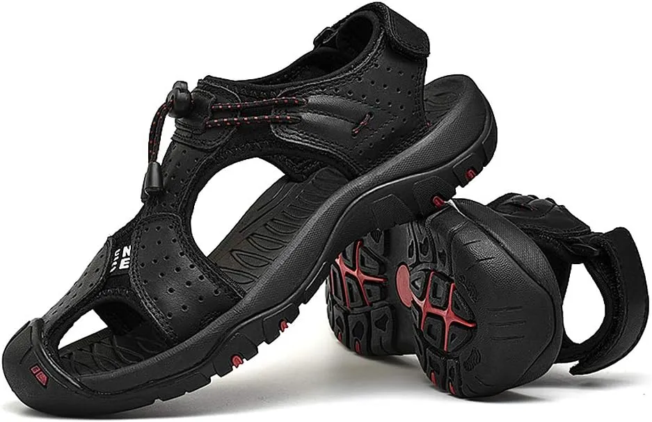 rismart Men's Closed Toe Walking Fastening Trekking Sport Shoes Suede Leather Sandals