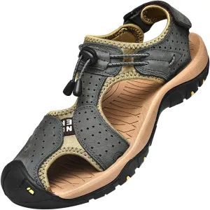 rismart Men's Closed Toe Walking Fastening Trekking Sport Shoes Suede Leather Sandals