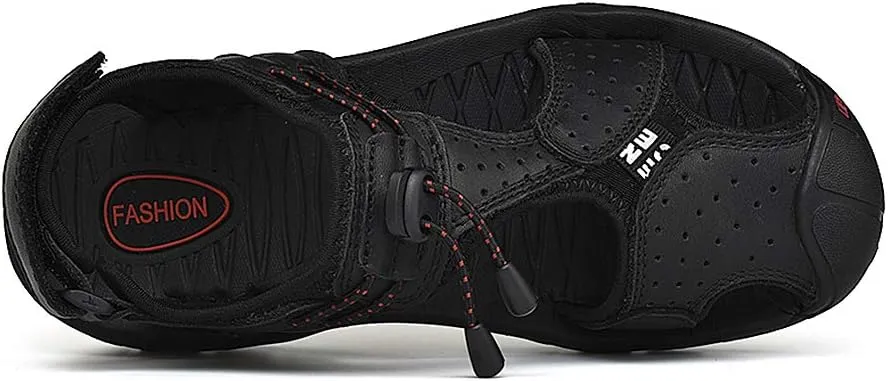 rismart Men's Closed Toe Walking Fastening Trekking Sport Shoes Suede Leather Sandals