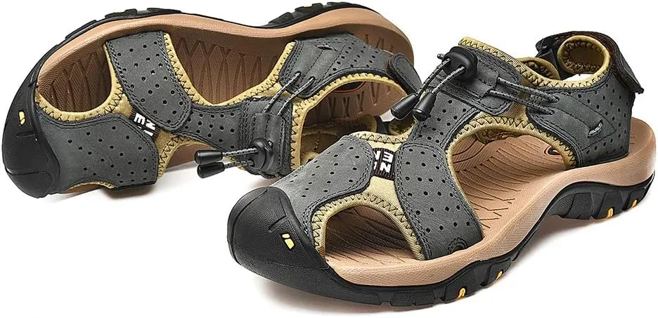 rismart Men's Closed Toe Walking Fastening Trekking Sport Shoes Suede Leather Sandals