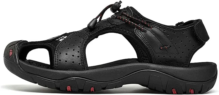 rismart Men's Closed Toe Walking Fastening Trekking Sport Shoes Suede Leather Sandals