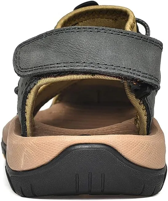 rismart Men's Closed Toe Walking Fastening Trekking Sport Shoes Suede Leather Sandals