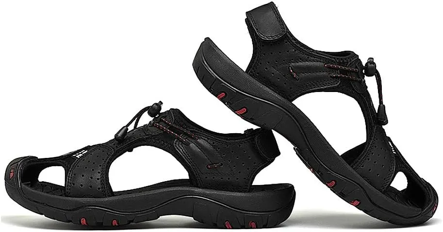 rismart Men's Closed Toe Walking Fastening Trekking Sport Shoes Suede Leather Sandals