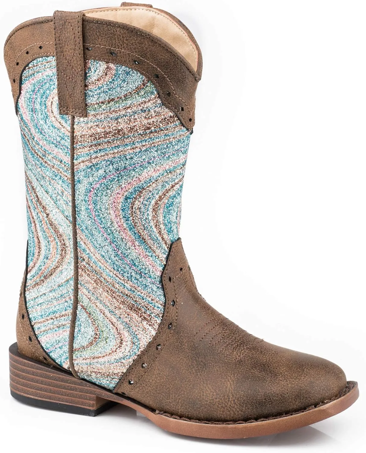 ROPER Kids Girls Glitter Swirl Ii Square Toe Casual Boots Mid Calf - Brown, Multi