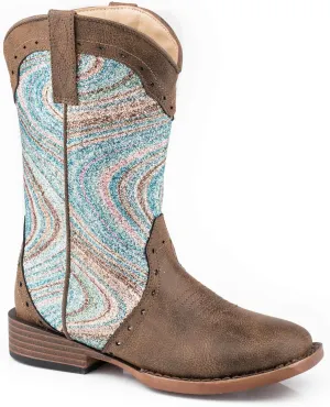 ROPER Kids Girls Glitter Swirl Ii Square Toe Casual Boots Mid Calf - Brown, Multi