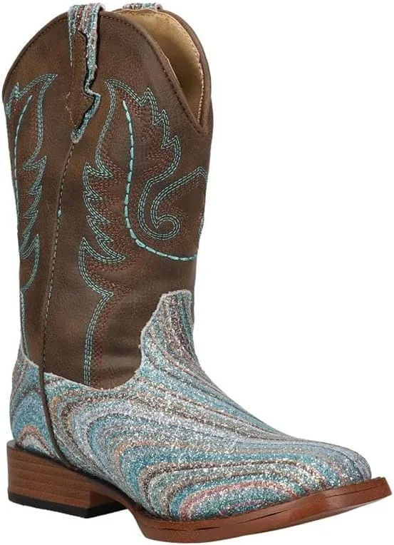 ROPER Kids Girls Glitter Swirl Ii Square Toe Casual Boots Mid Calf - Brown, Multi