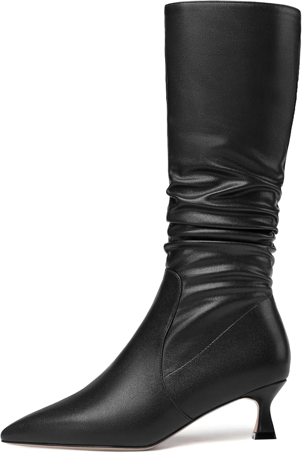 ROSERWISH Womens Party Matte Stylish Casual Zip Pointed Toe Kitten Low Heel Knee High Boots 2 Inch