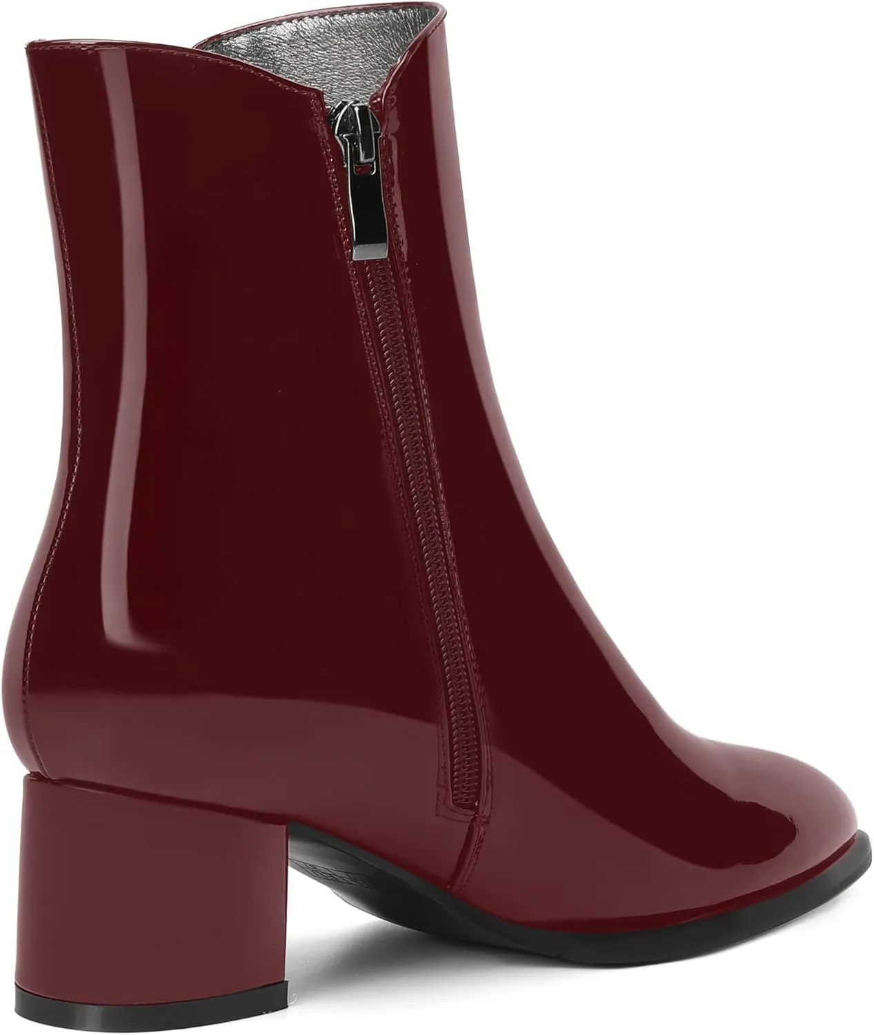 ROSERWISH Womens Round Toe Fashion Fall and Winter Side Zip Casual Patent Chunky Low Heel Ankle High Boots 2 Inch