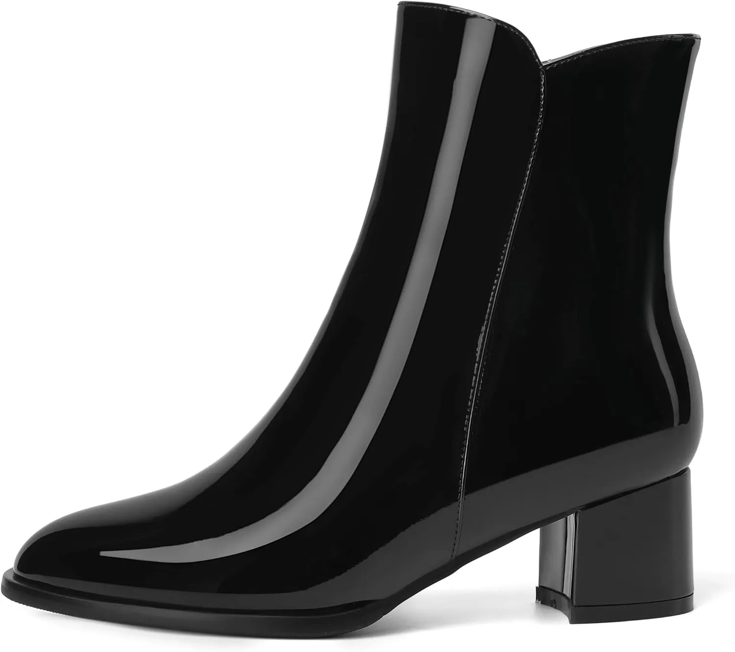 ROSERWISH Womens Round Toe Fashion Fall and Winter Side Zip Casual Patent Chunky Low Heel Ankle High Boots 2 Inch