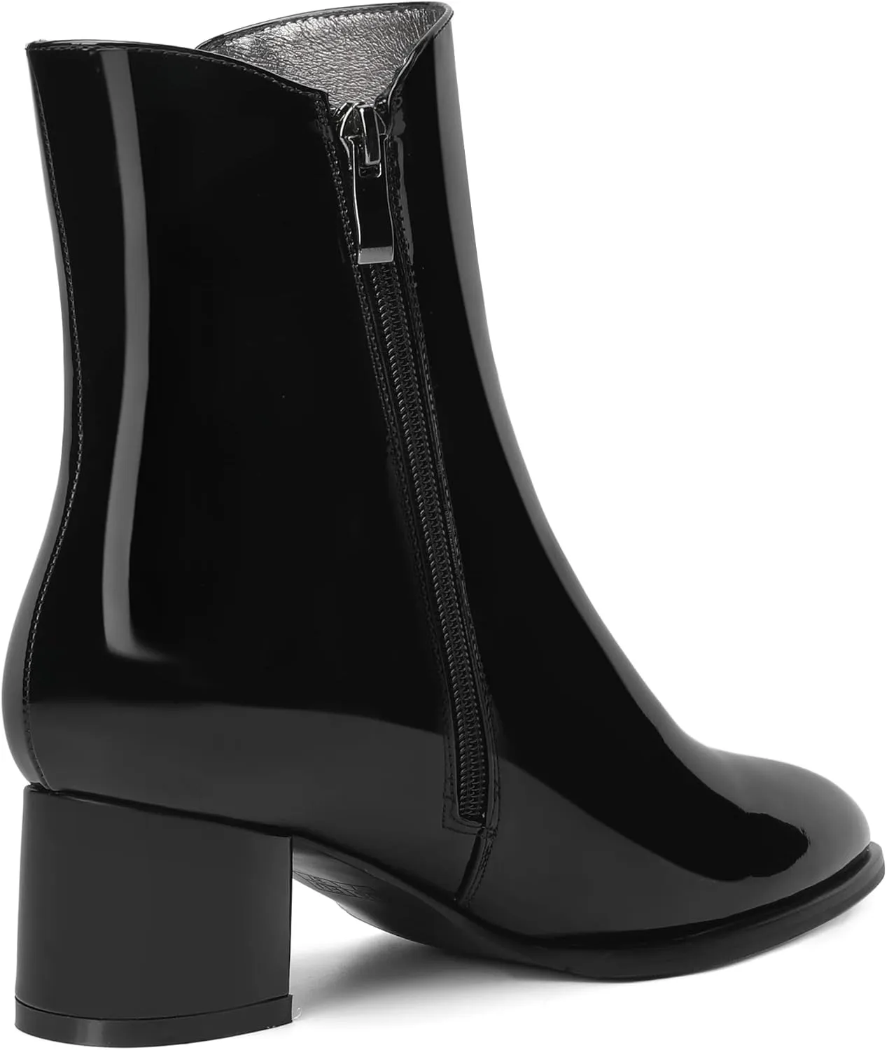 ROSERWISH Womens Round Toe Fashion Fall and Winter Side Zip Casual Patent Chunky Low Heel Ankle High Boots 2 Inch