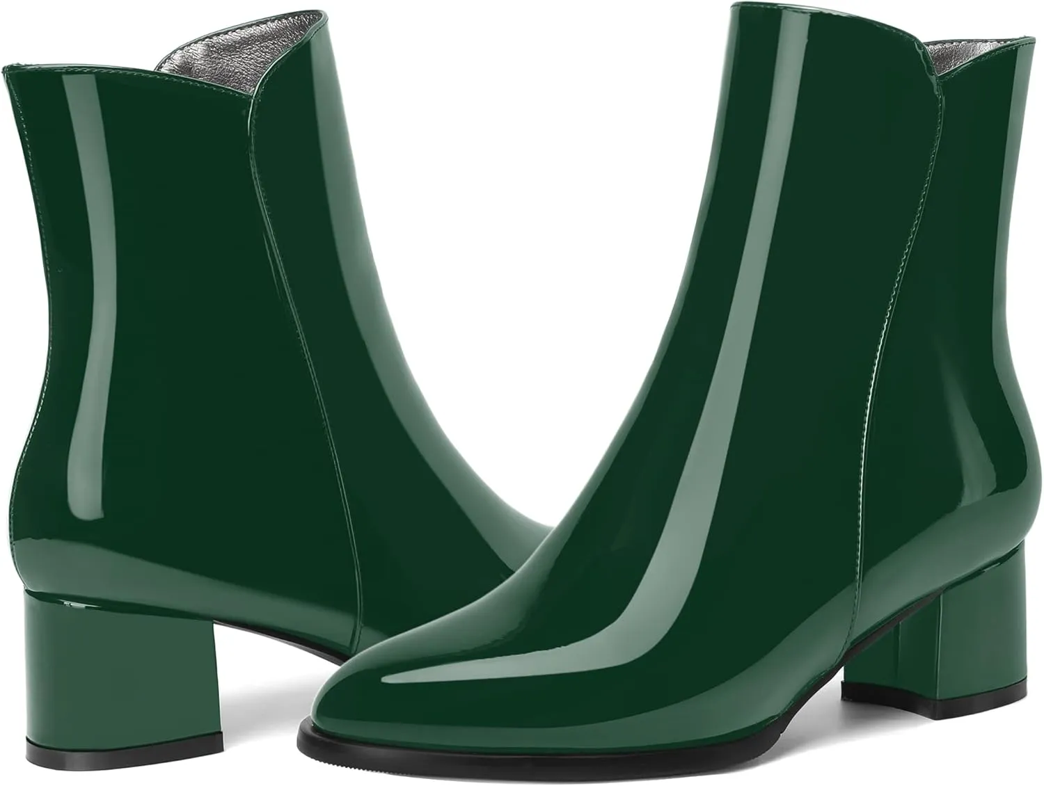 ROSERWISH Womens Round Toe Fashion Fall and Winter Side Zip Casual Patent Chunky Low Heel Ankle High Boots 2 Inch