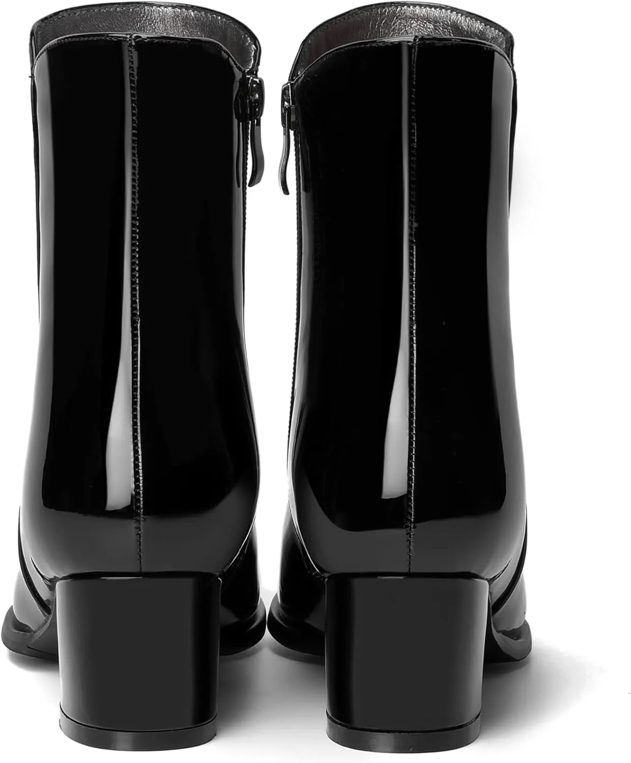 ROSERWISH Womens Round Toe Fashion Fall and Winter Side Zip Casual Patent Chunky Low Heel Ankle High Boots 2 Inch