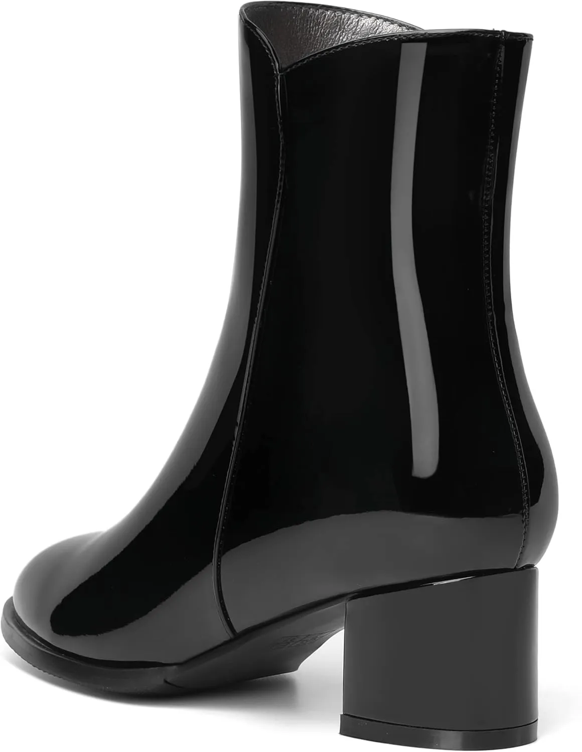 ROSERWISH Womens Round Toe Fashion Fall and Winter Side Zip Casual Patent Chunky Low Heel Ankle High Boots 2 Inch